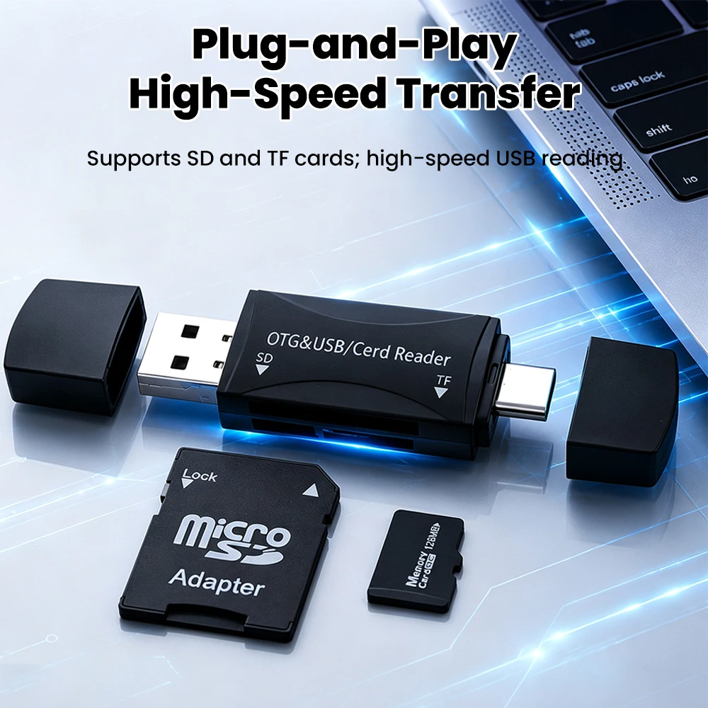 2 in 1 Card Reader USB2.0 Type C To SD TF Memory Card Reader High Speed Card Reader For Iphone 17 16 15 Phone Tablet Computer