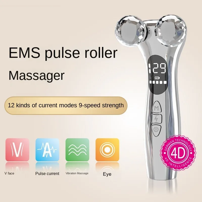 Electric EMS Micro-current Instrument LED Display Facial Lift Device 4D Roller Facial Massager Skin Tighten Massage Beauty