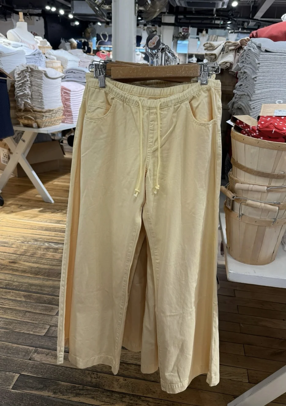 Amarelo bolso cordão calças de perna larga mulheres verão baixa cintura elástica solta calças casuais estilo preppy doce calça reta novo