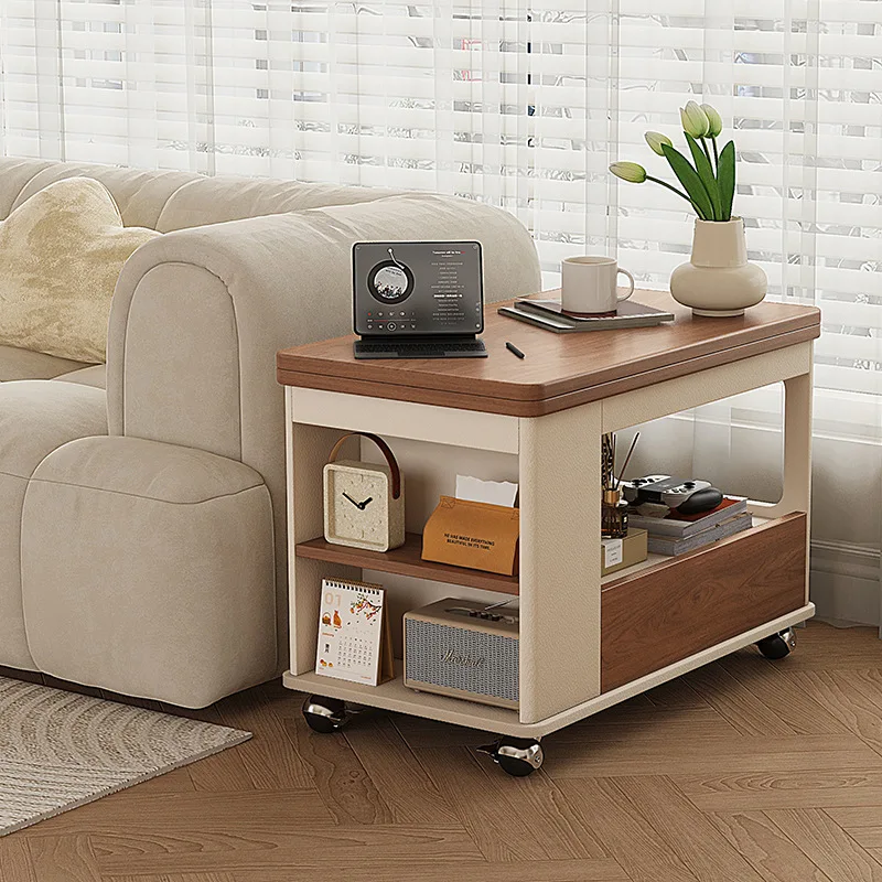 Cream wind movable folding coffee table side table trolley small apartment living room sofa side cabinet