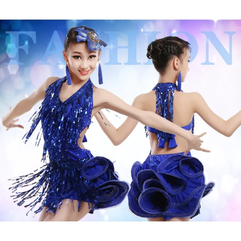 

Children's Latin dance costumes, girls' Latin dance skirts, professional competition clothes, tassel onesy uniforms