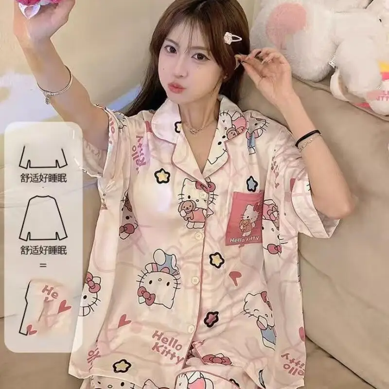 

Cute Sweet Beauty Style Short Sleeved Shorts Pajama Set Summer Anime Cartoon Student Home Clothes Girl Fashion Two-Piece Set