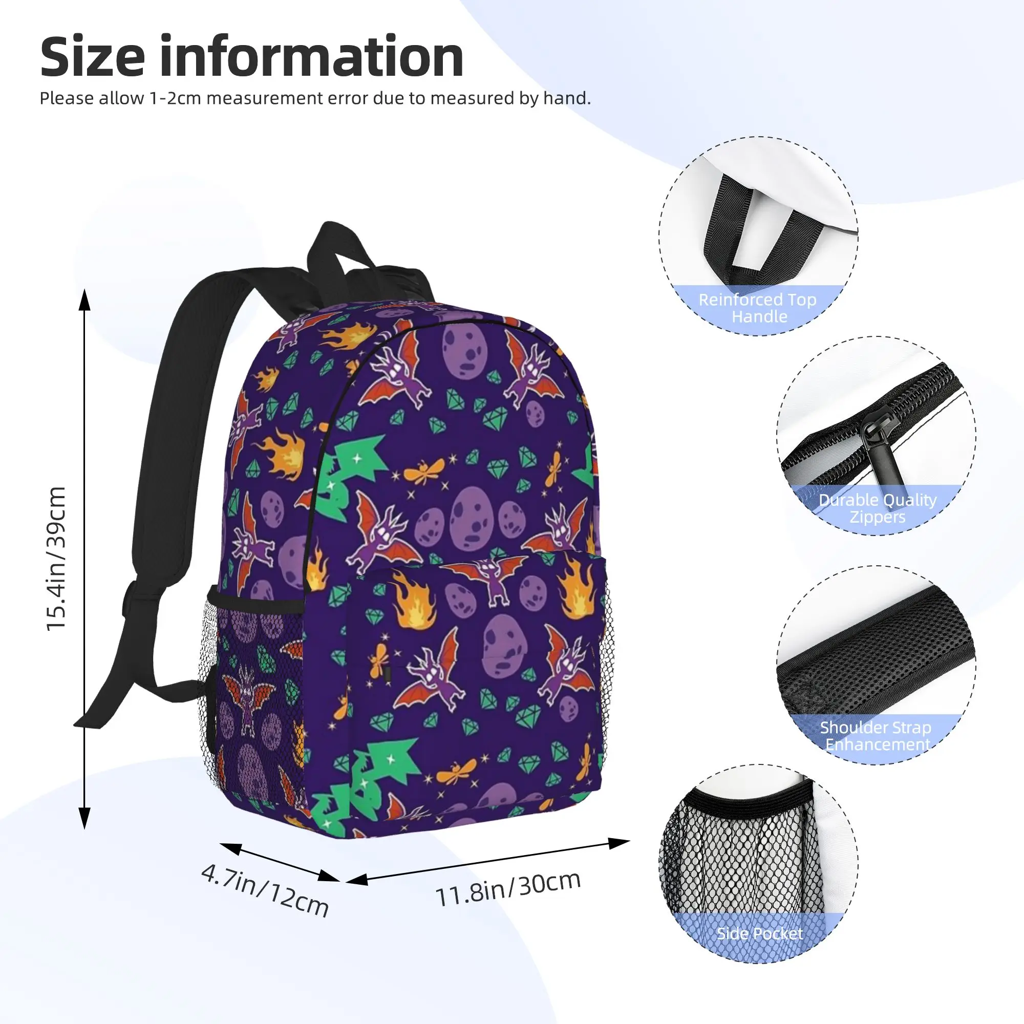 Spyro Pattern Backpack Hot Sale Daypack Large Capacity Boys Girls BookBag Shoulder Bags for Men Women School Bag