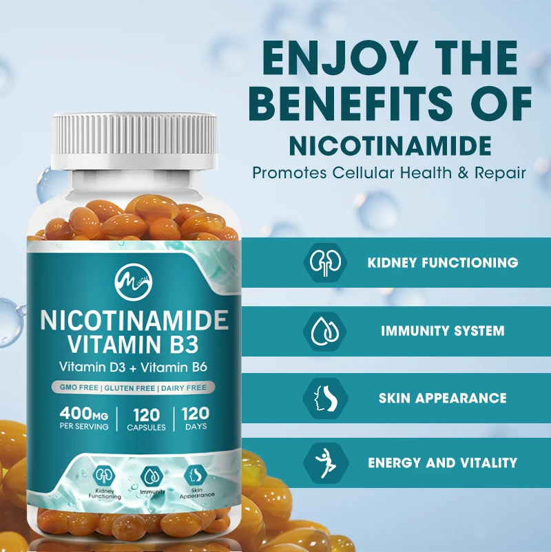 Minch Nicotinamide Capsules with Coenzyme Q10 Vitamin B3 Promotes Skin Healthy Reduces Anxiety & Stress Boost Immune System