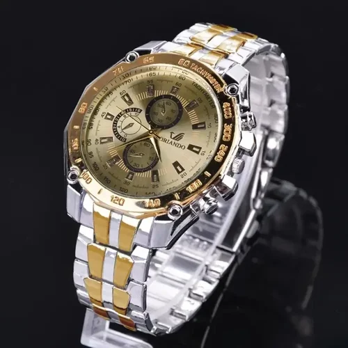Imagen 2 del producto Relojes para hombre, Reloj de pulsera de cuarzo de acero inoxidable, dorado y plateado, Reloj clásico para hombre, Reloj de lujo para piloto de negocios