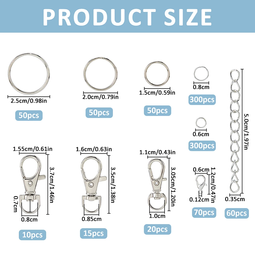925Pcs Keychain Making Supplies Keychains Making Kit Including 115Pcs 4Styles Swivel Lobster Claw Clasps 60Pcs Twist Chains