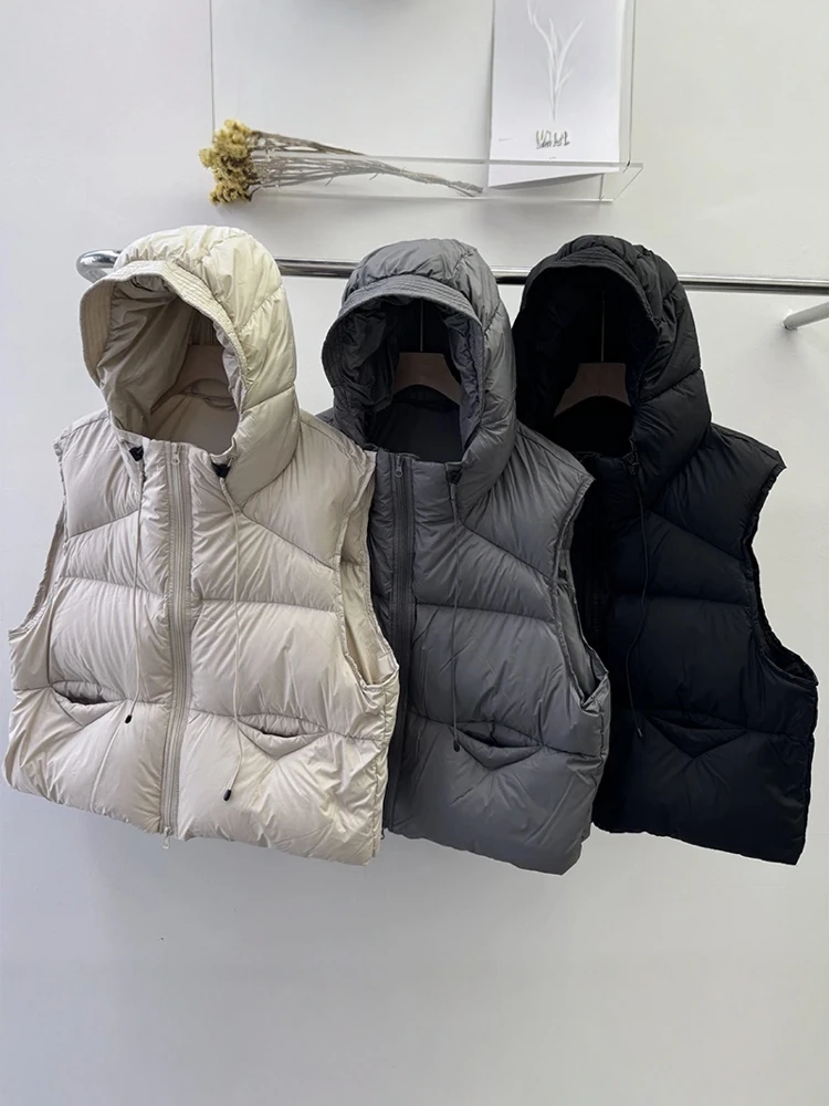 

Белый хлопковый топ с капюшоном, новый свободный жилет маленького размера, женский топ, осенне-зимняя верхняя одежда