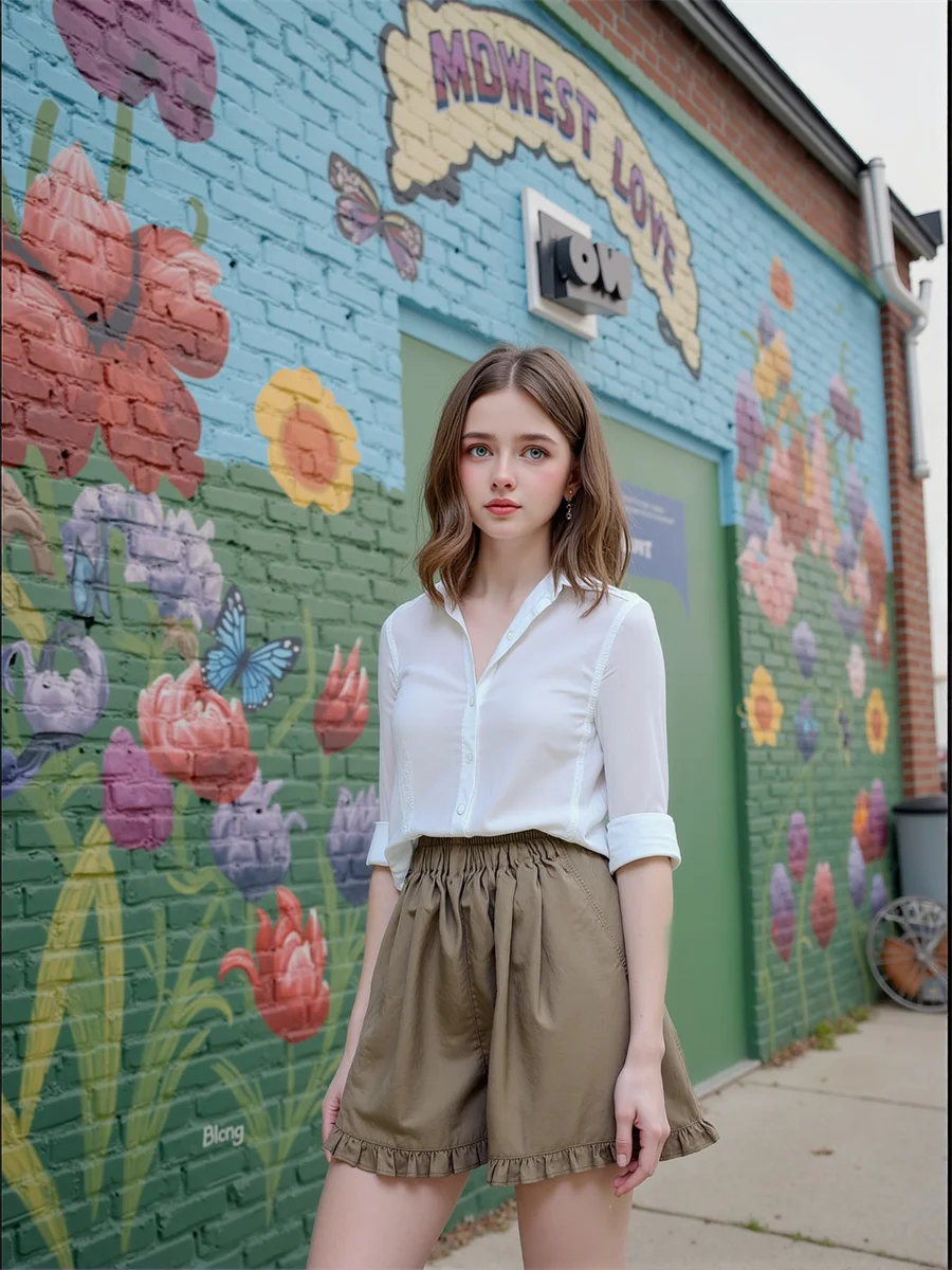 

Шорты женские мятно-зеленые с рюшами и высокой талией хипстеры Daisy Mori Fresh Blend Outside Yaga Blended Off