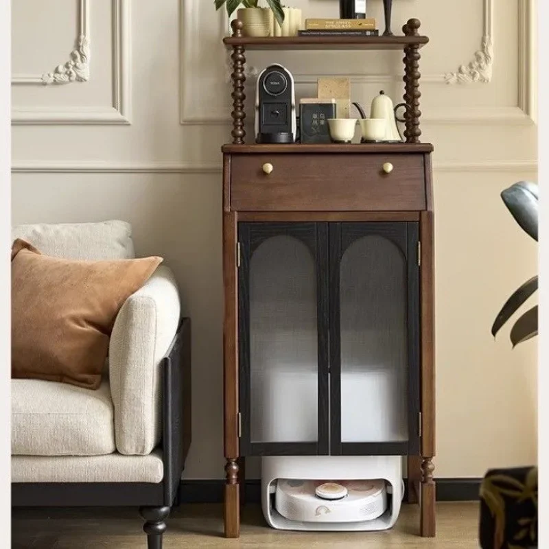 Retro solid wood sweeping robot Narwal stone sweeping and dragging shelter cabinet storagecabinet living room storage display c