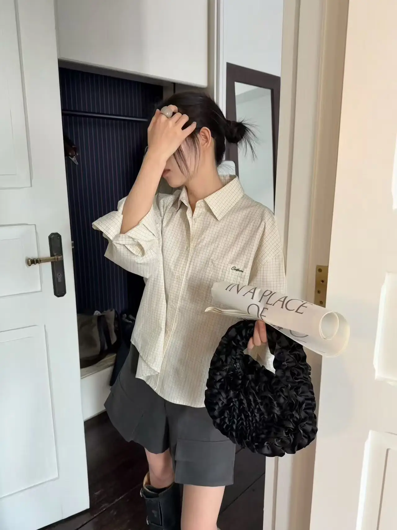 

Lilian Vintage Preppy Plaid irt Embroidered Letter Collar Long Sve Ne Women's Comfortable Breathable Regular Fit ...