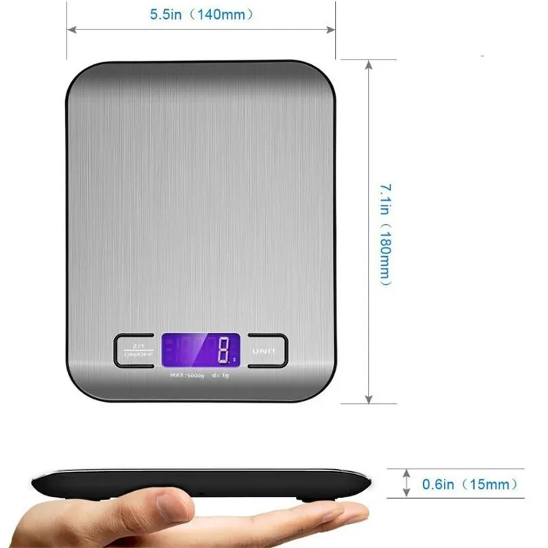 5/10kg elektroniczna waga kuchenna narzędzie pomiarowe LCD ze stali nierdzewnej waga cyfrowa żywności dieta skala balansu gotowanie pieczenia