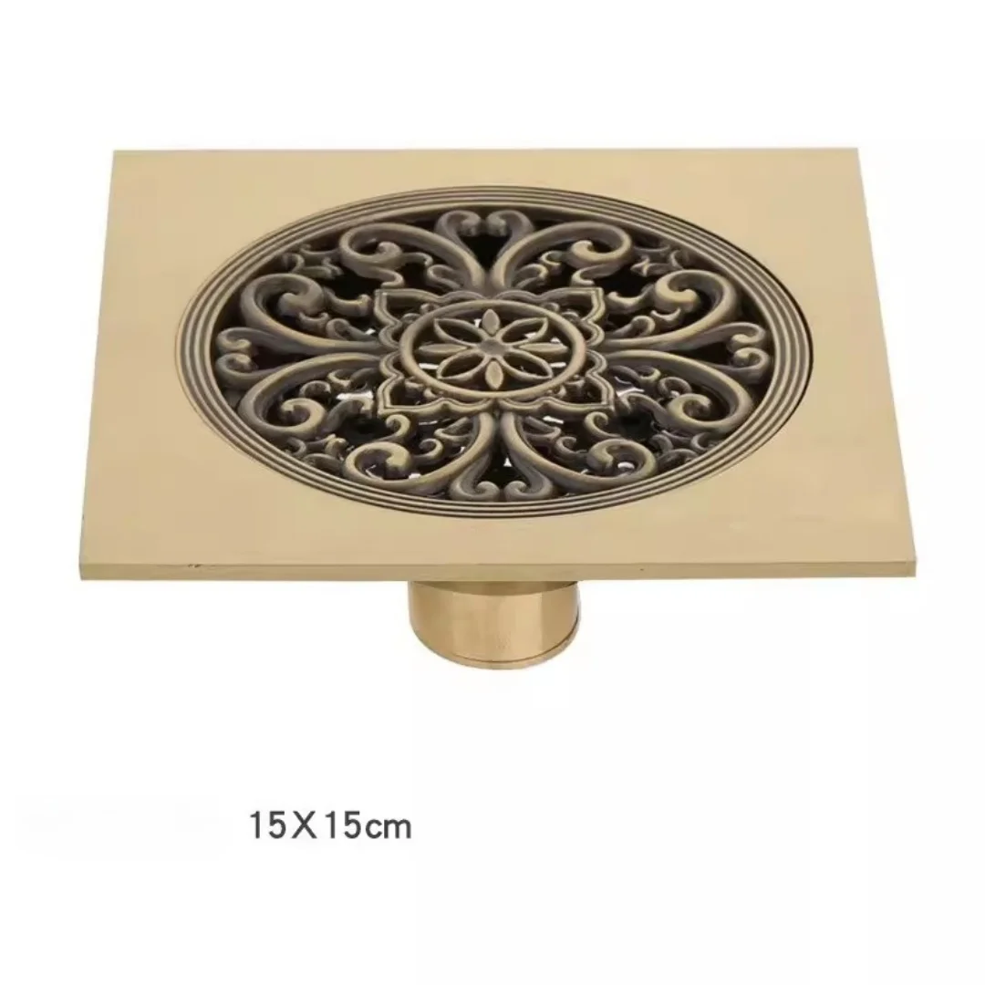 15X15 CM Floor Drains Antique Bronze Brass Shower Floor Drain Bathroom Deodorant Square Floor Drain Strainer Cover Grate Waste