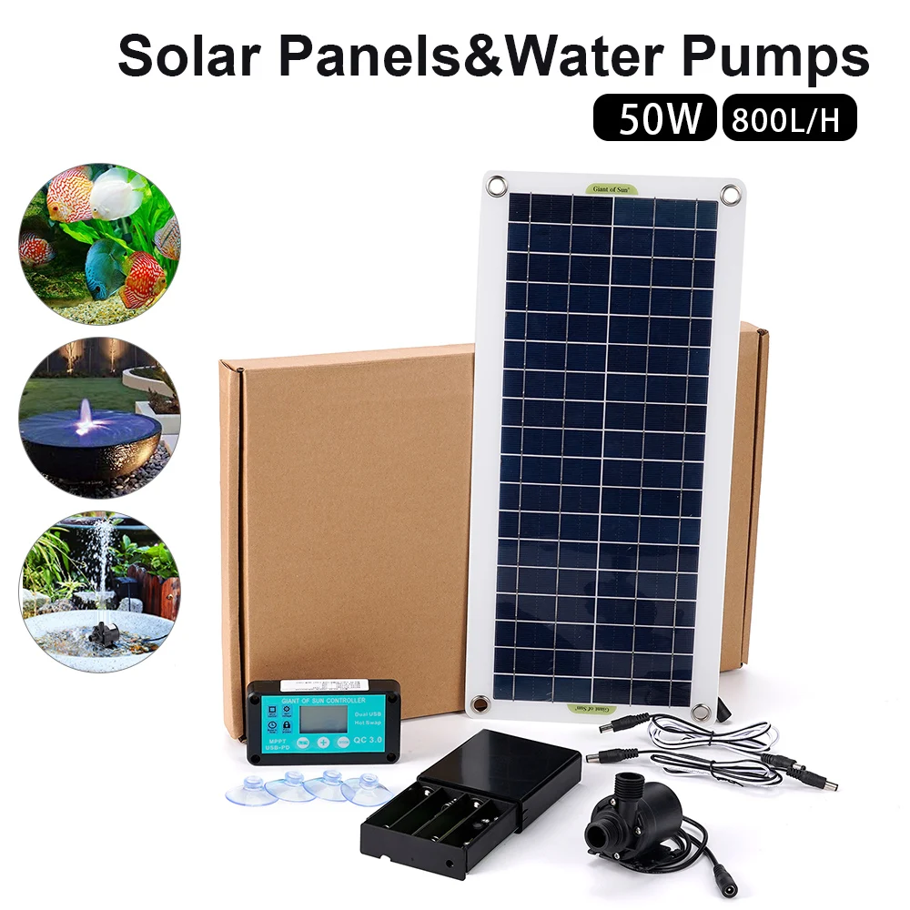 12V 50W Solar Panel Brushless Water Pump 800L/H With Battery Box No Battery With Controller Outdoor Emergency Outdoor Supplies