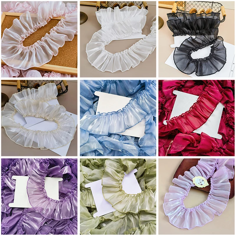 

5M Pearlescent Pleated Lace Ruffled Lace Edge Trim 7cm Lace Trim Tulle Ribbon Collar Cuffs Cake Skirt Decor Hem Accessories