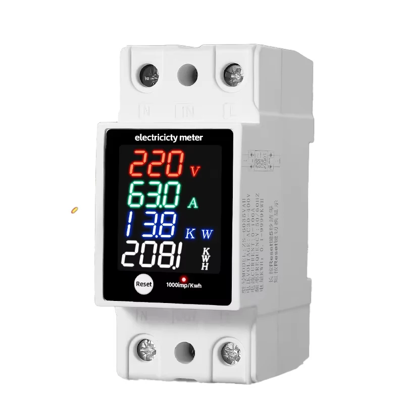 Digital Energy Meter Din Rail Mount AC30-400V Voltmeter Ammeter Watt Kwh Frequency Power Monitor Household Electricity Usage Mon