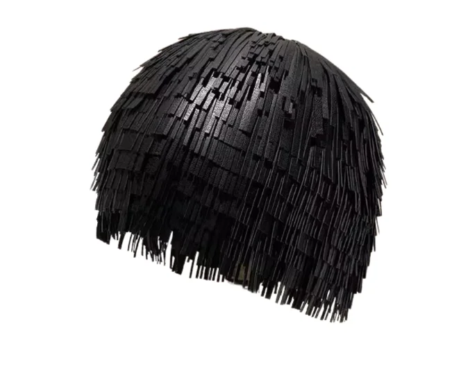 

Cool Punk PU Tassel Headdress Black Wig Hat for Dancing Street Style Party Accessory