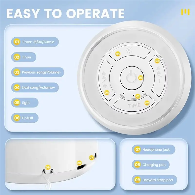 Baby White Noise Machine USB Rechargeable Timed Shutdown Sleep Machine Baby Sleep Sound Player Timer Noise Player
