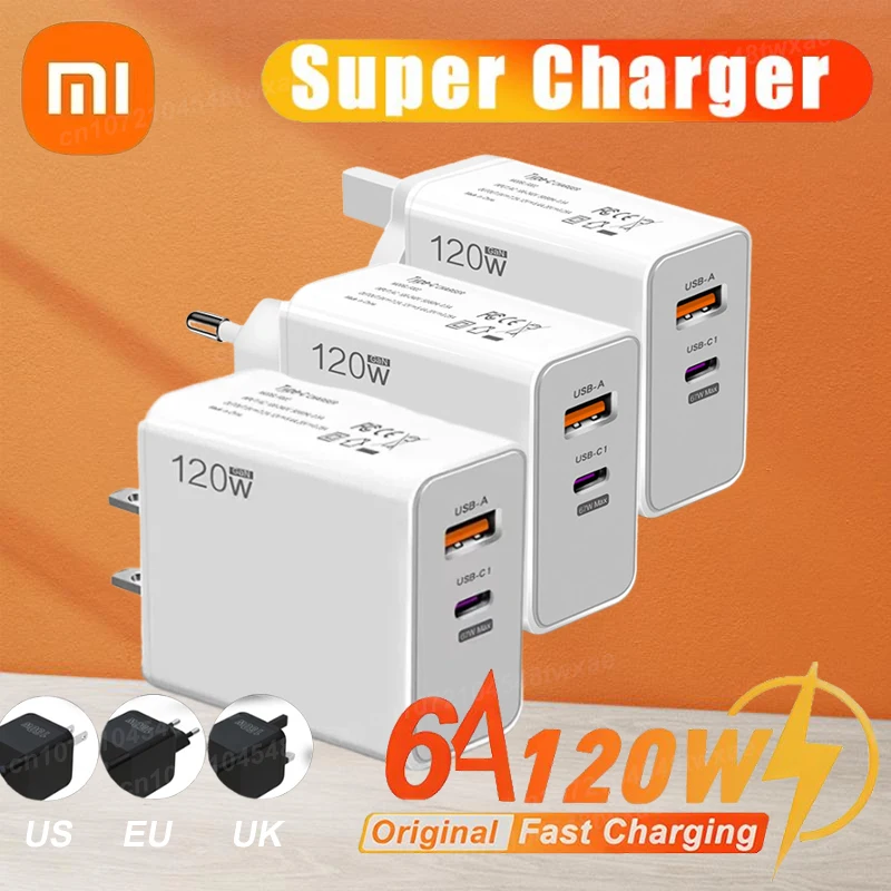 Xiaomi 120W GaN Charger Fast Charging QC 5.0 USB C Type-C Cable Wall Phone Charger Adapter For Multi-device Compatibility Charge