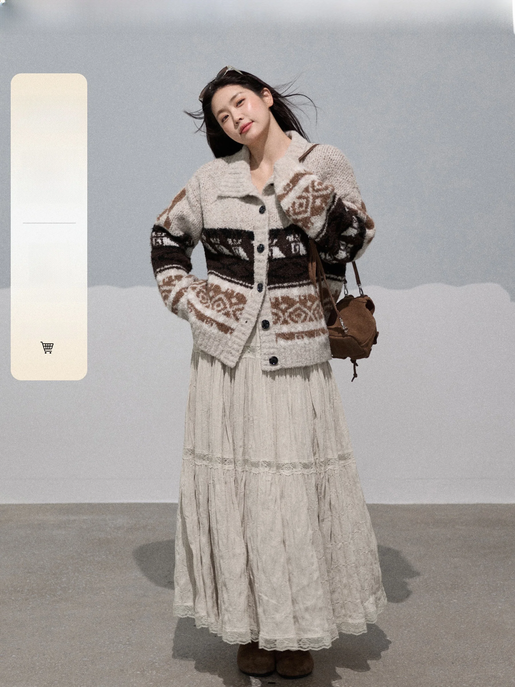 

JULULOOK Осенний модный комплект, свитер большого размера, кардиган, юбка с воротником-стойкой и принтом Fair Isle, комплект из двух предметов для больших размеров...