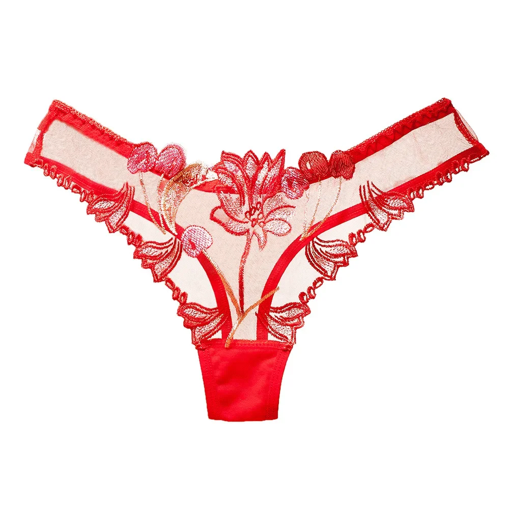 New Sexy Lace Floral Thong Ladies Panties Embroidered Mesh Yarn Perspective Young Women Girls Underwear Thongs Sexy Lingerie