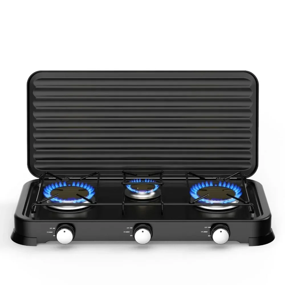 موقد غاز أنبوبي مدمج 3 شعلات - لا حاجة إلى تركيب، نطاق طهي منزلي سهل الاستخدام للنزهات الخارجية المحمولة