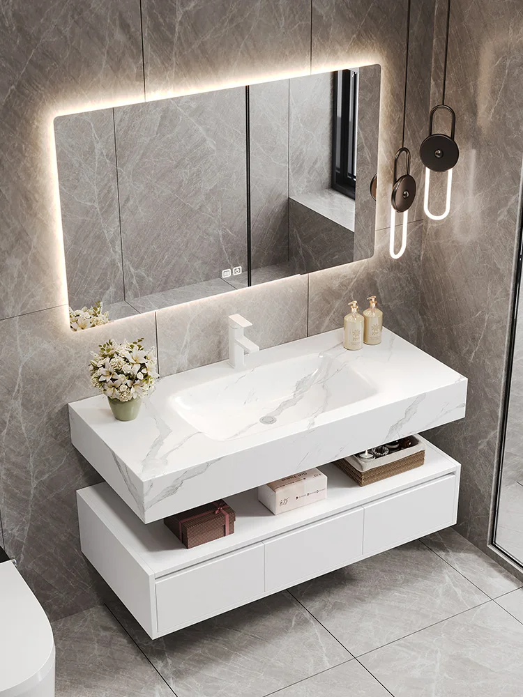 Rock slab hot bending integrated basin balcony solid wood bathroom cabinet toilet washbasin basin wash basin cabinet combination