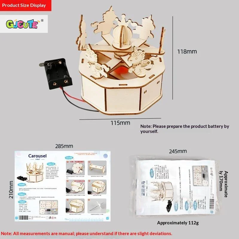 DIY Wooden Carousel STEM Kit Easy Assembly Cute Design Perfect For Kids Science Projects School Home Play