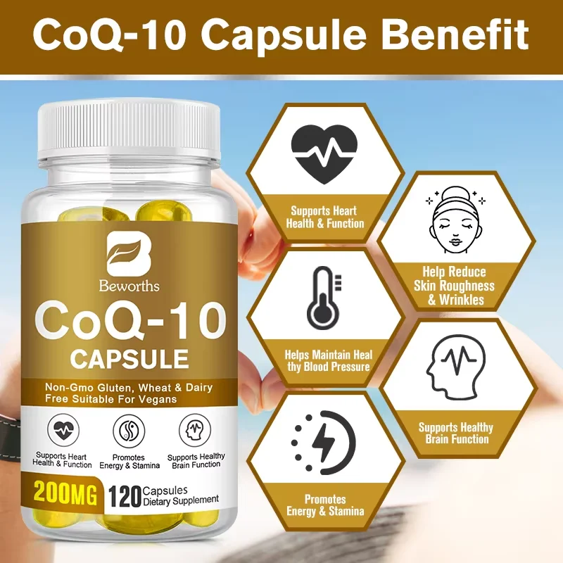 BEWORTHS Coenzyme Q10 Capsules COQ10 Health Supplement for Adult Enhance Heart Function Support Brain and Skin Health