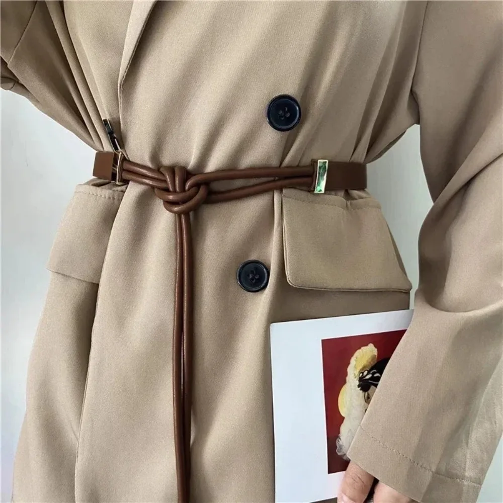 Fashion Wear-resistant Women Belt Adjustable Faux Leather Lace-up Women's Waist Belt for Sweater Dress Coat Narrow for Decor