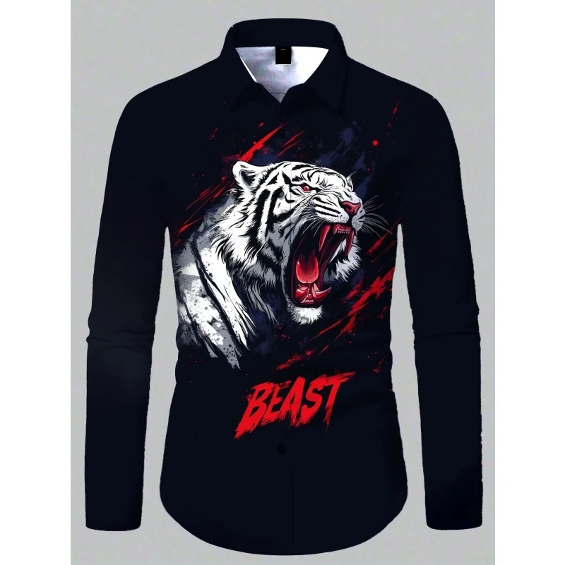 قمصان رجالية كلاسيكية رائعة بأكمام طويلة مطبوعة ثلاثية الأبعاد على شكل حيوان التنين الثور جرافيك الخريف ملابس علوية غير رسمية قميص شارع خارجي رائع #5
