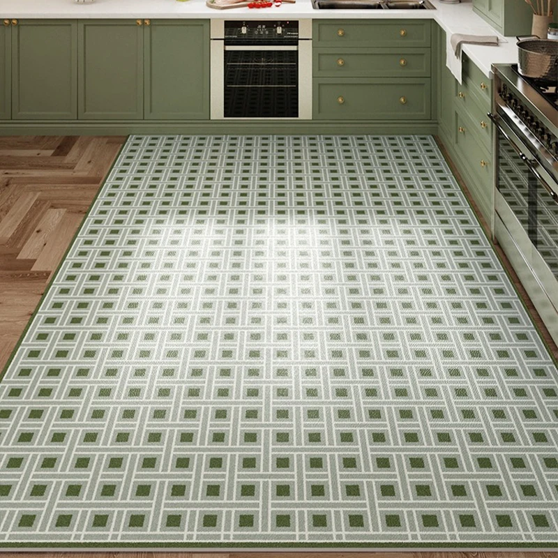 Carpet for Kitchen Household Non-slip Oil-proof Floor Mat Medieval Style Green Large Area Rug Waterproof Pvc Leather Foot Mats