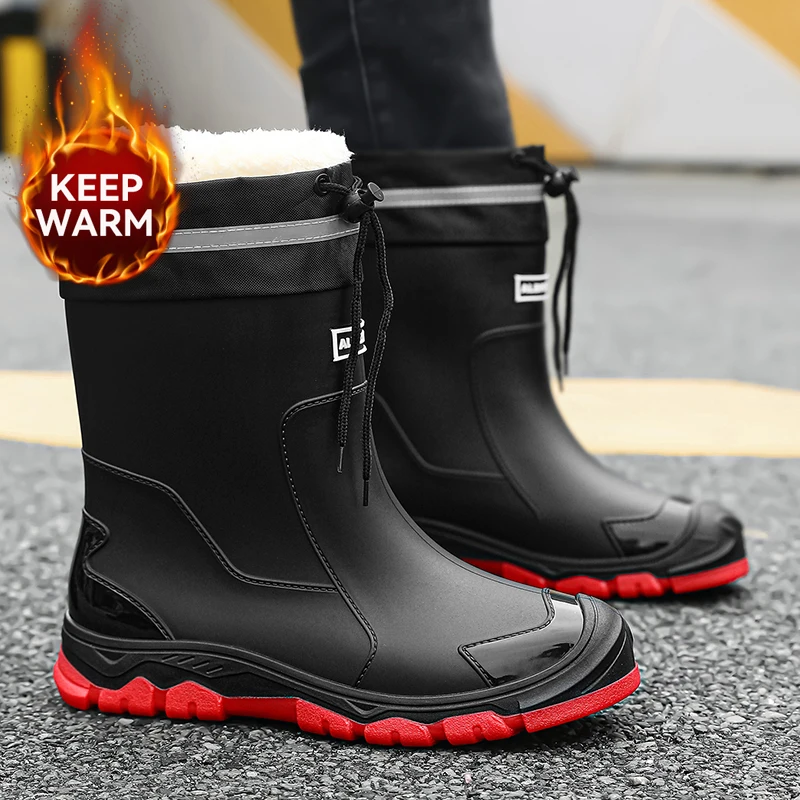 Unisex Winter Rain Boots Outdoor Warm Snow Shoes Winter Outdoor Walking Car Washing Fishing Boots Couple Men's Women's Shoes