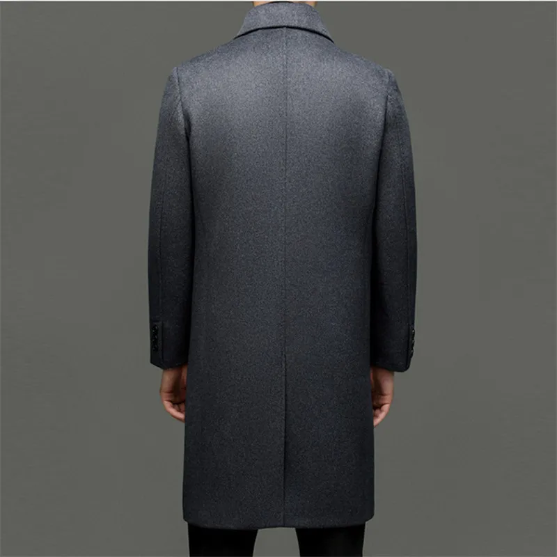 High Quality Wool Coat Men Solid Turn Down Collar Mens Long Coats Smart Casual Jackets Man Overcoats Wool Blends Trench Coat Men