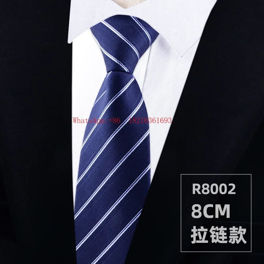 Men's Zip Tie Business Knot Black Blue Striped Lazy Easy Pull Strap