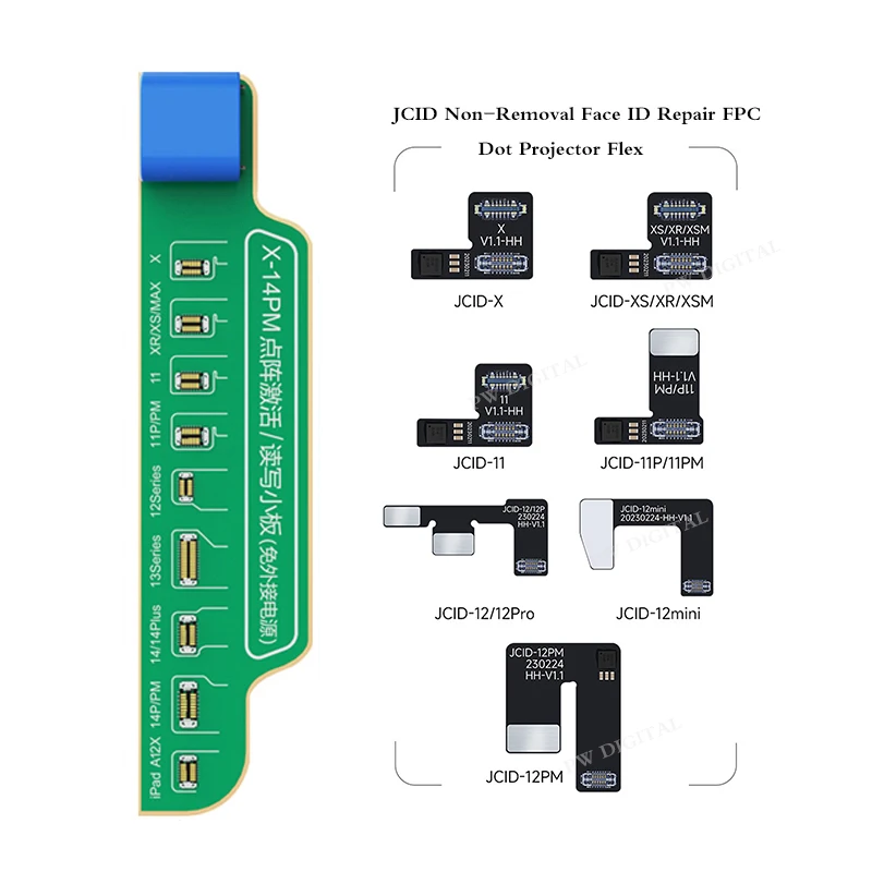 JCID Non-removal Face ID Repair FPC Flex Cable Non-Soldering Tag-on Face Dot Projector Read and Write Flex For Iphone X-12 PM