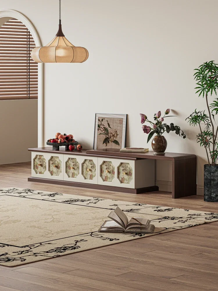 Pattern solid wood TV cabinet small apartment living room household locker