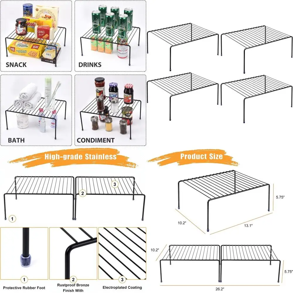

Medium Kitchen Storage Rack, 13.1 x 10.2, Steel with Rust-Resistant Black Finish, for Cup and Dish Organization