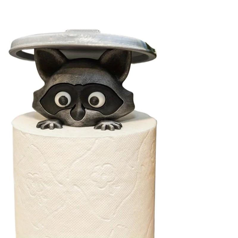 

Cute Raccoon Toilet Paper Holder Playful Bathroom Decor With Trash Can Lid Cover Unique Gift Idea Funny Home Accessory