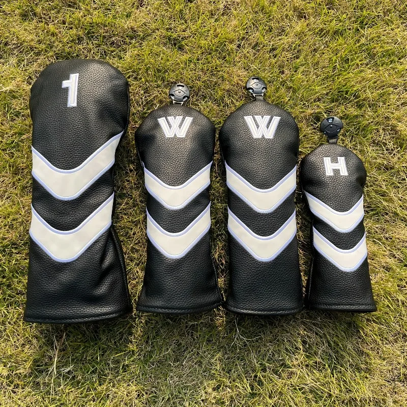 Funda para cabeza de putter de golf unisex: diseño clásico de rayas con logotipo blanco y negro, sintética duradera, ajuste seguro para palos