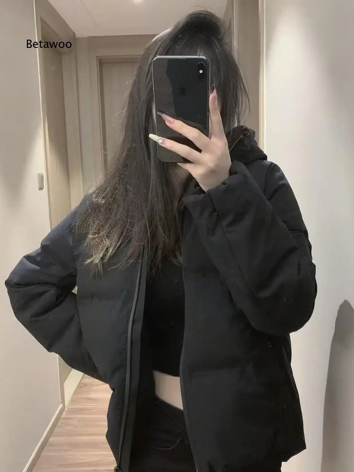 Hooded Zipper Front Short Puffer Coat For Women Winter Warm Outerwear Relaxed Fit With Side Pockets For Casual Daily Wear