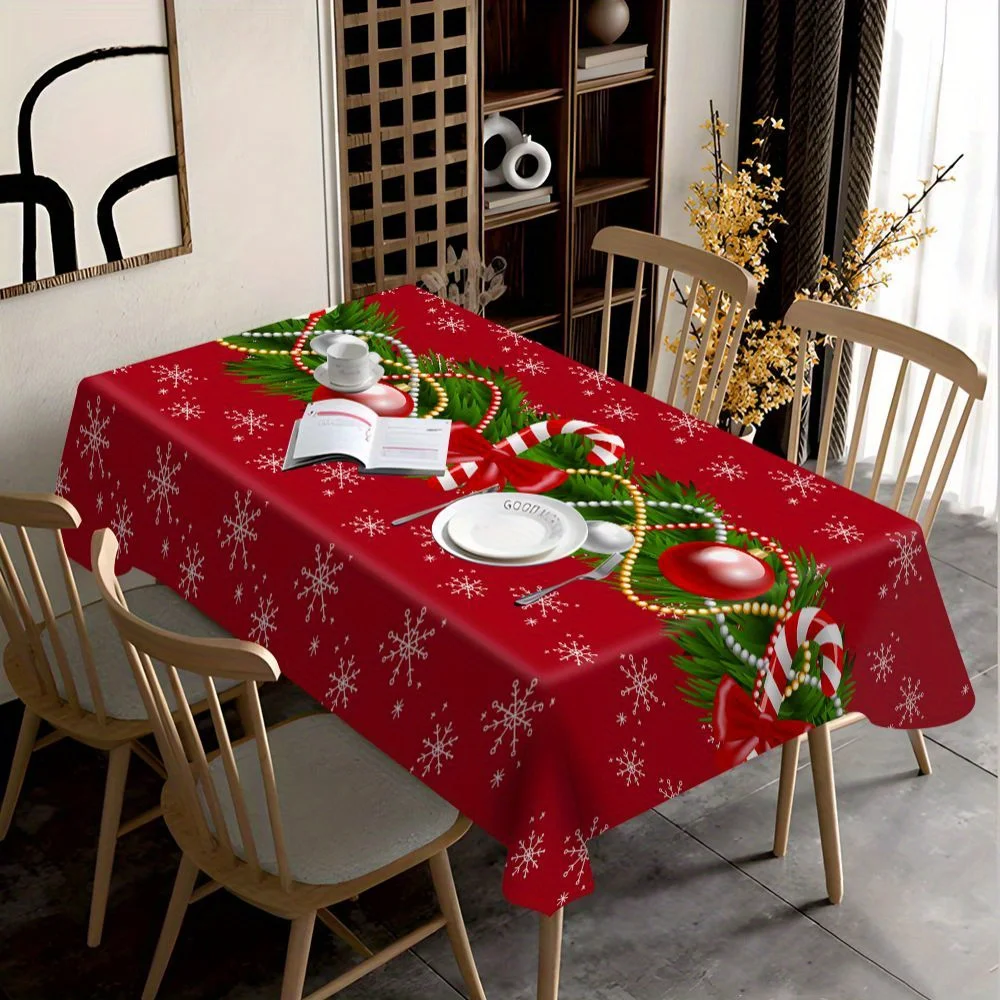 Christmas Pine Needle Snowflake Waterproof Tablecloth Table Decor Winter Holiday Kitchen Dining Tablecloth Christmas Decorations