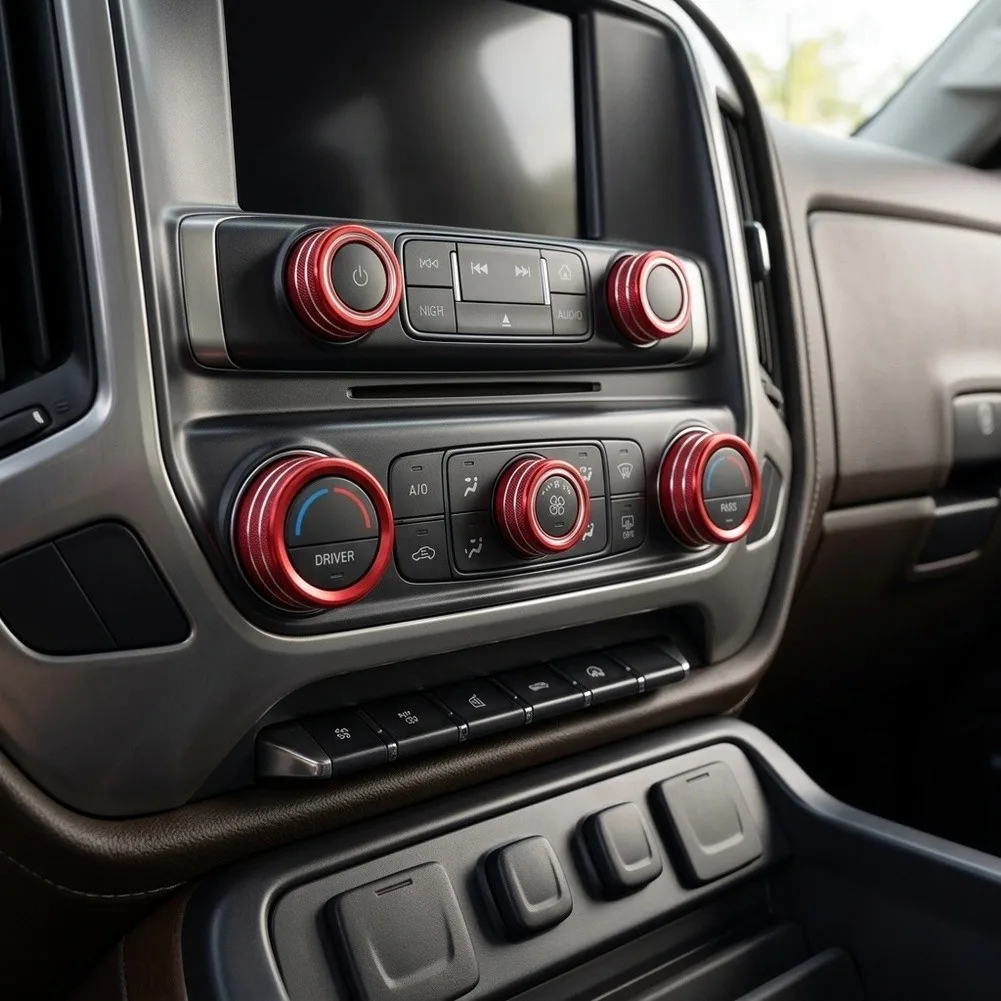 Red AC Knob Ring Covers Easy Installation Process Stylish Red Finish Upgraded Interior Look For AC And Audio Knobs