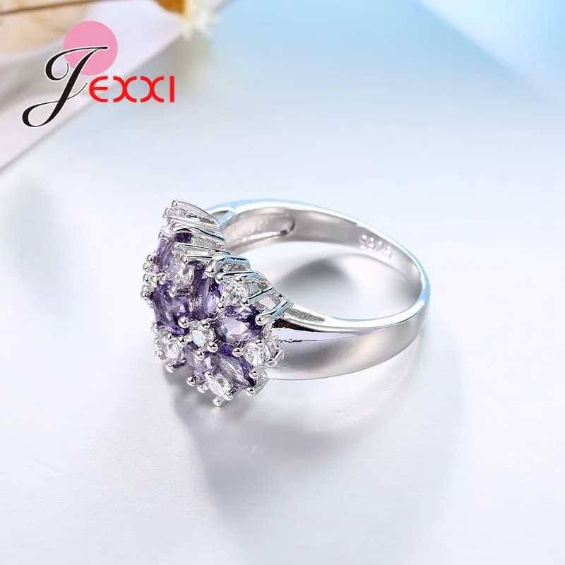 Decoration 925 Sterling Silver Color Sparkling Finger Rings Women Girls Brilliant CZ Crystal Wedding Engagement Ring Jewelry
