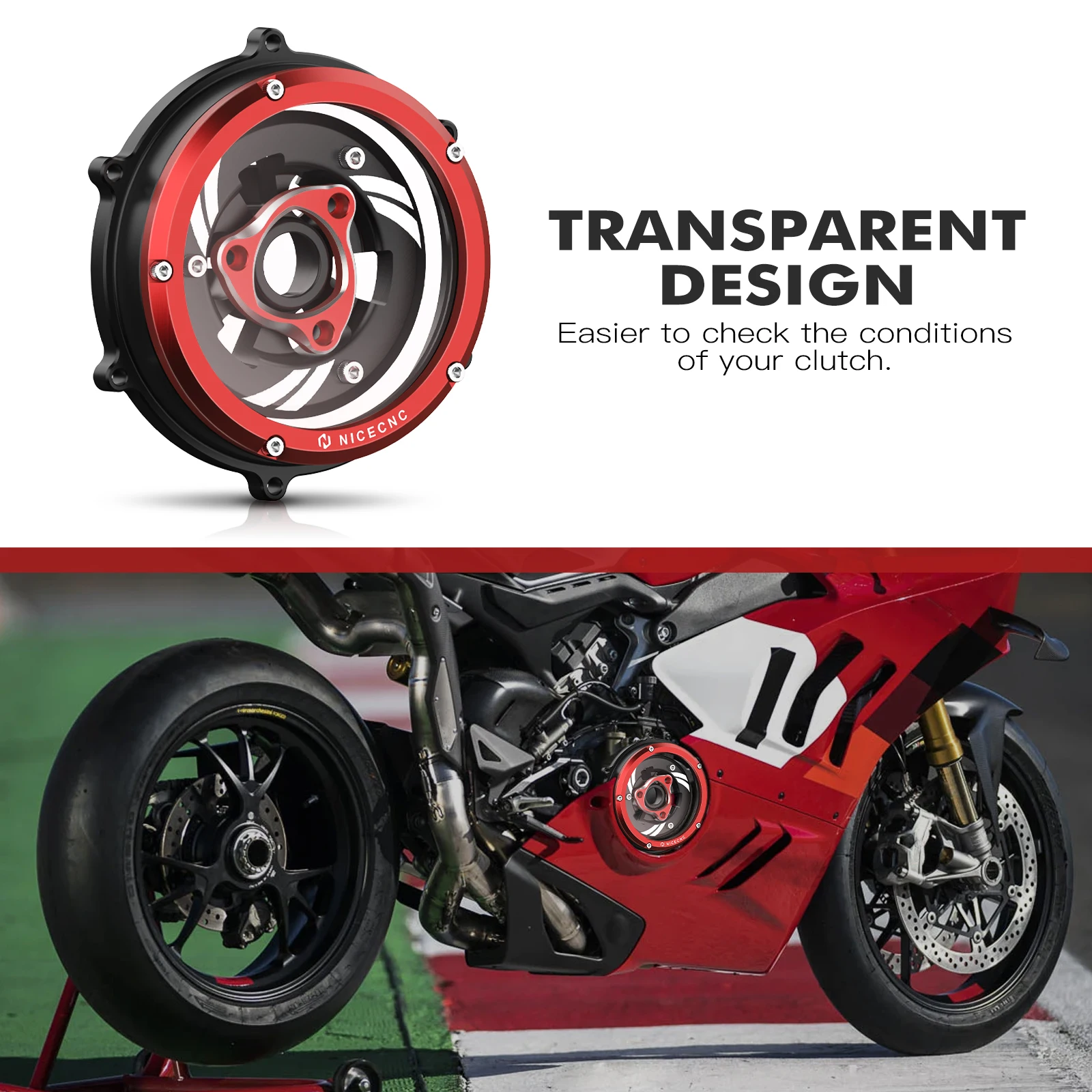 

NICECNC Engine Clear Clutch Cover For Ducati Panigale 959 1199 1299 R/S 955 V2 20-24 1299 Panigale/S 15-17 1199 Panigale S R