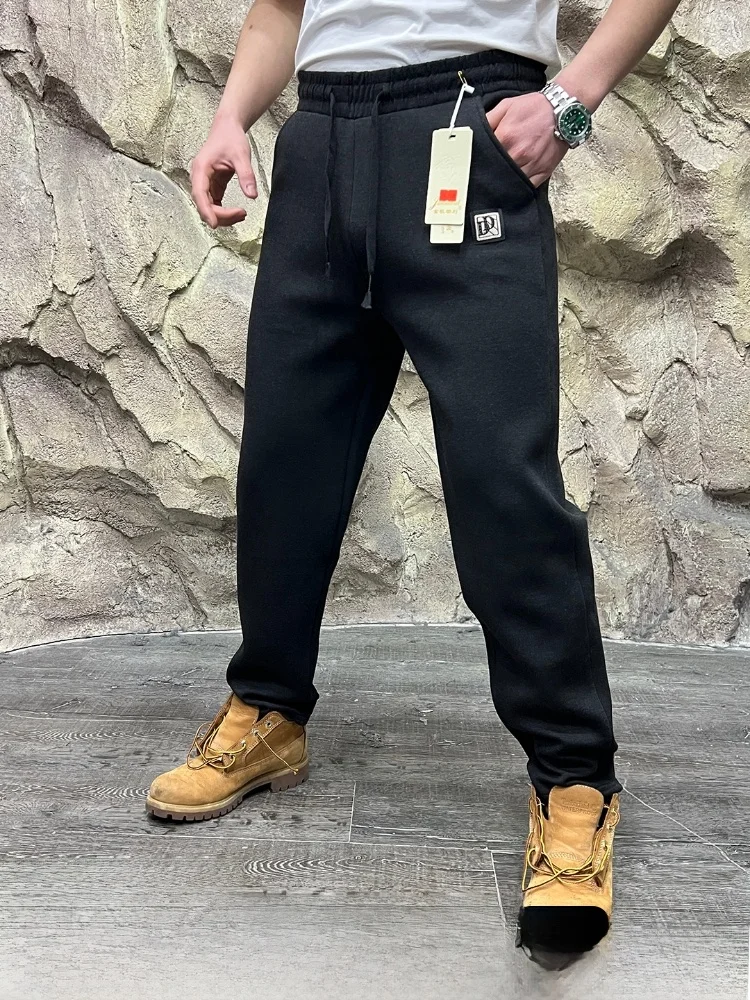 

Мужские спортивные брюки на флисовой подкладке из ткани Air Layer, не мнущиеся, с эффектом норкового бархата, прямого кроя, повседневные