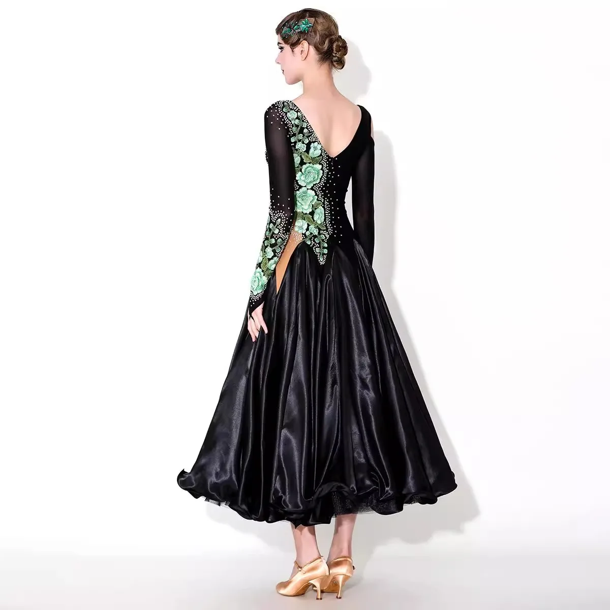 Abiti da ballo standard avanzati Donna Nuova gonna da ballo valzer a maniche lunghe Abito da ballo da competizione per valzer per adulti