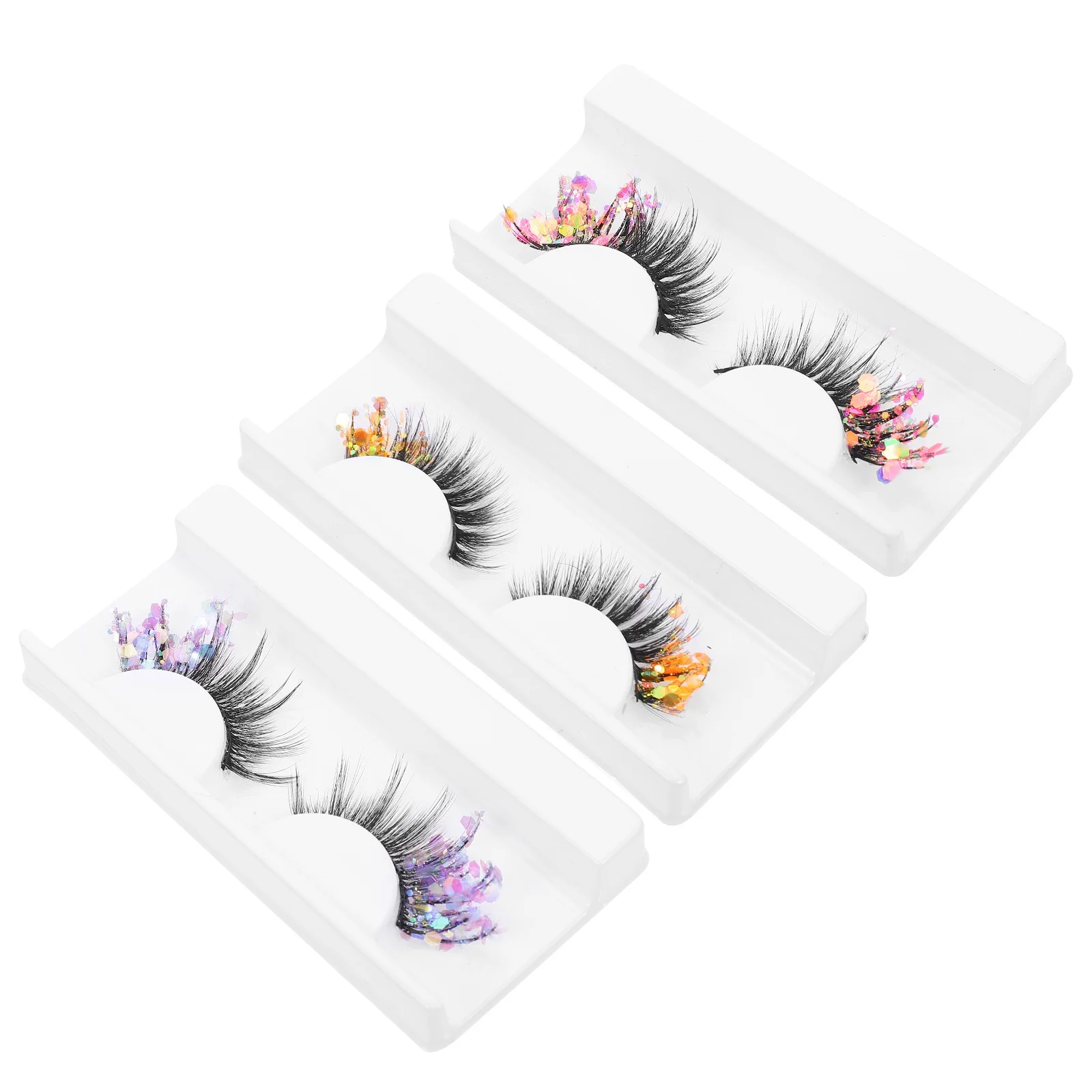 

3 Pairs Fake Eyelashes Glitter with Make up Colored Extensions High-grade Fiber Clusters Kit False