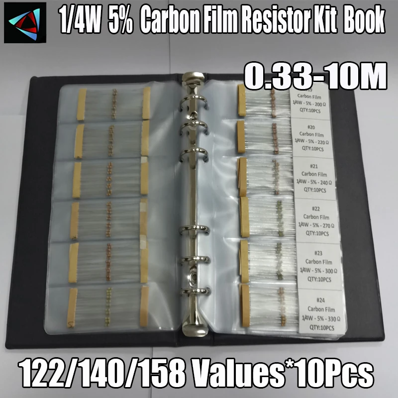 0.25W 122/130/140/158Values 1R~10M Ohm 1/4W 5% Carbon Film Resistor Assorted Resistor Kit Pack Sample Book ﻿