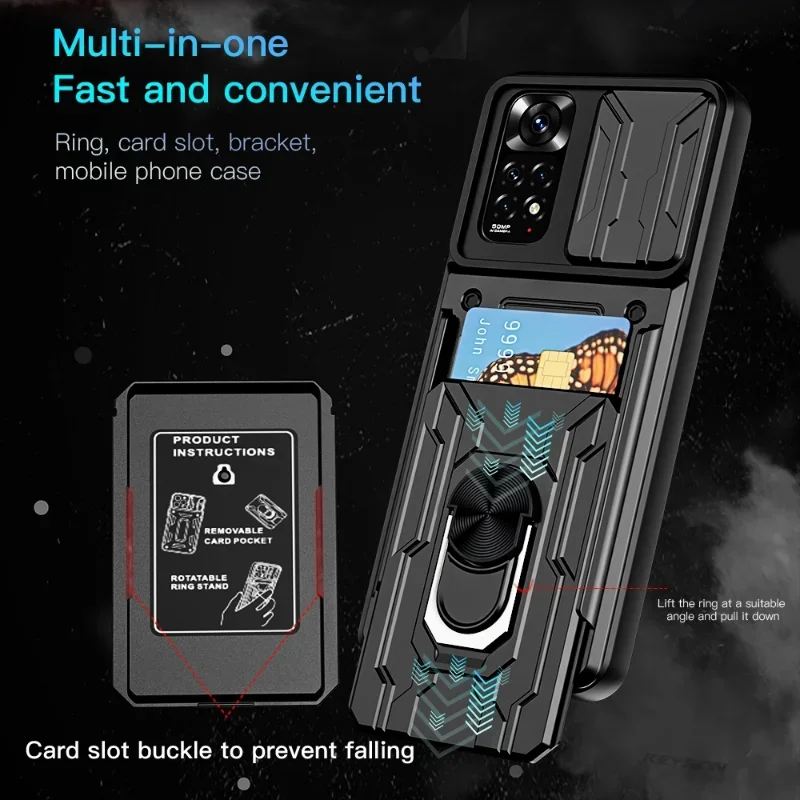 Luxury Shockproof Case For Samsung S24 S23 S22 Ultra Plus S23 FE A54 A34 A23 A14 5G  Rotation Metal Ring Stand And Card Slot