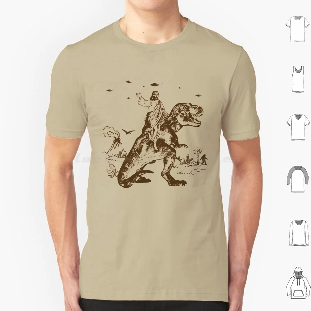 Jesus Riding Dinosaur Ufo Funny Offensive Cool Novelty Darwin T Shirt Big Size 100% Cotton Horse Jesus Christian Bicycle